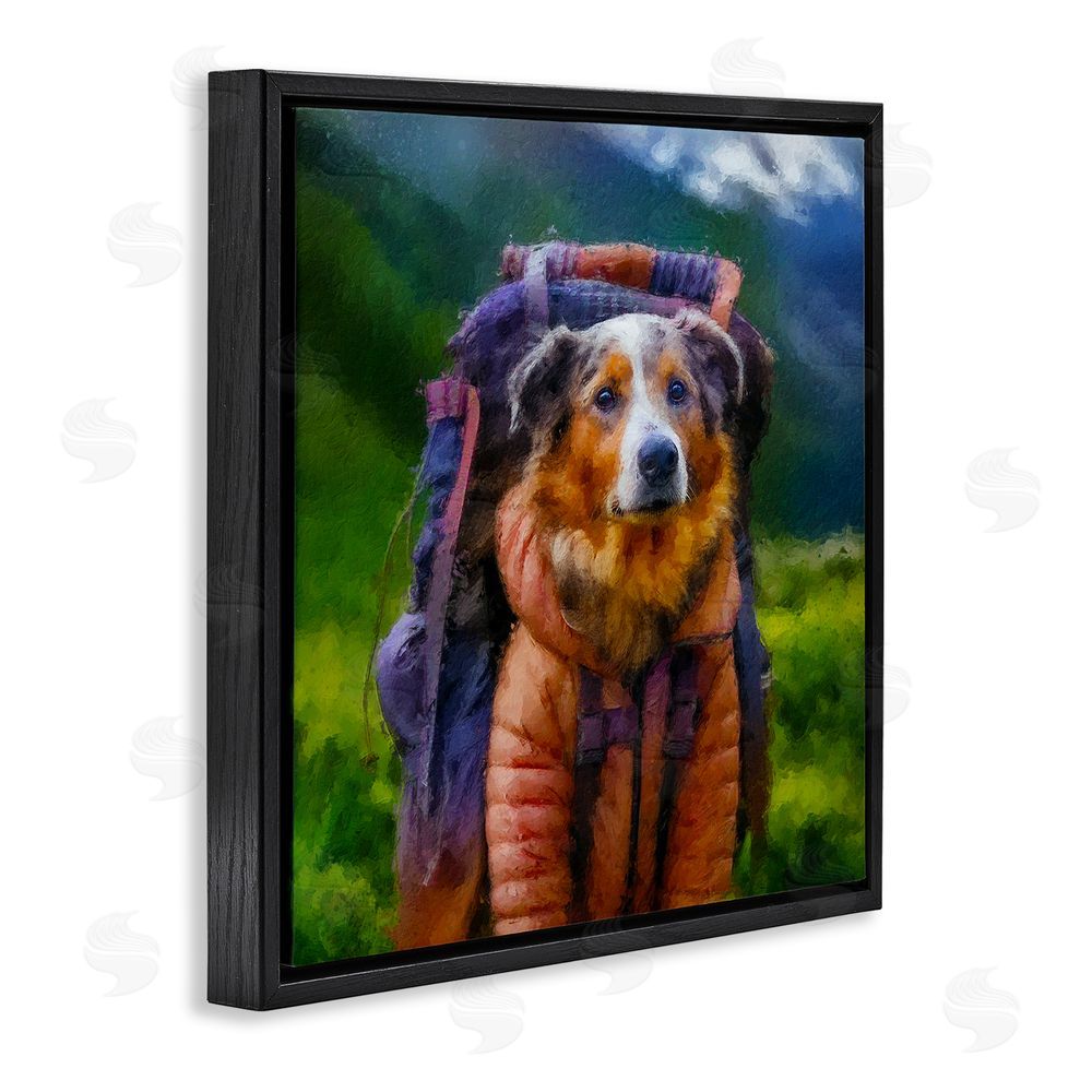 Sean Parnell Backpacking Hiker Dog Black Floating Frame Canvas Wall Art Print