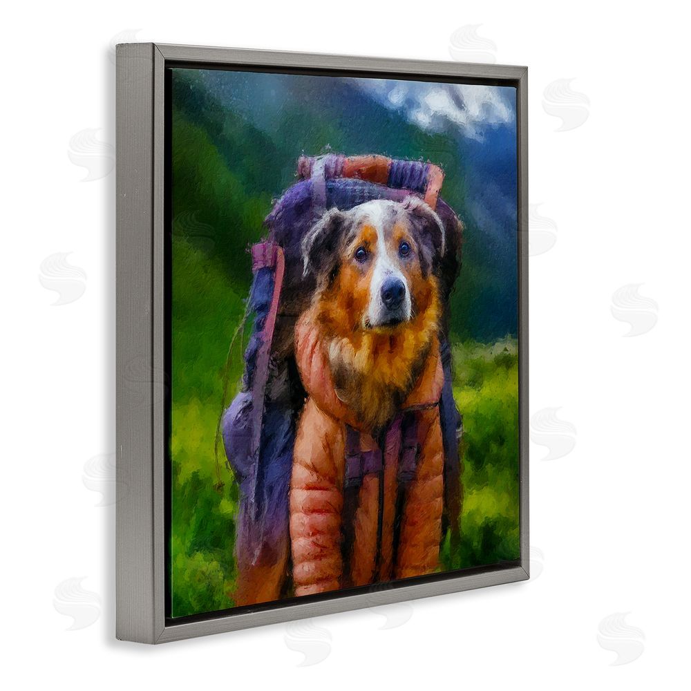 Sean Parnell Backpacking Hiker Dog Gray Floating Frame Canvas Wall Art Print