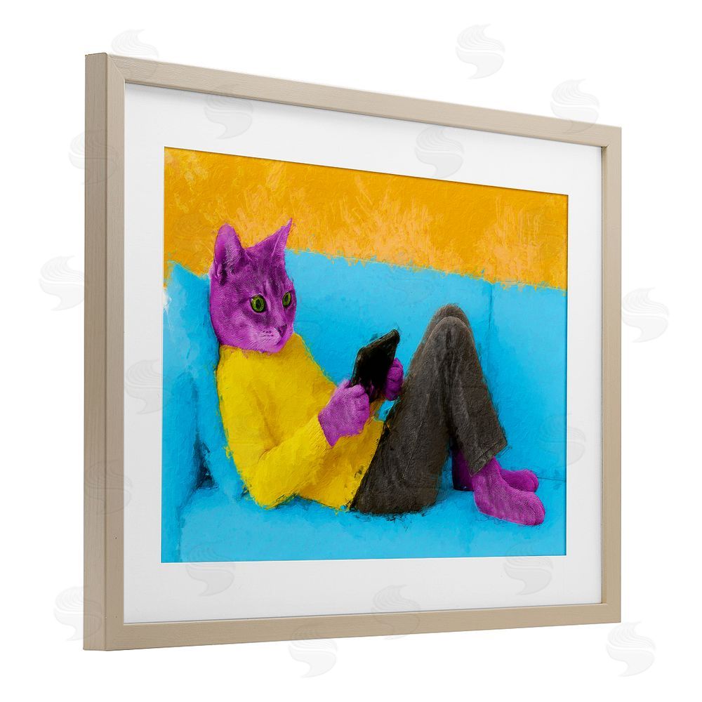 Sean Parnell Vibrant Cat Playing Game Brown Framed Print Under Glass Wall Art