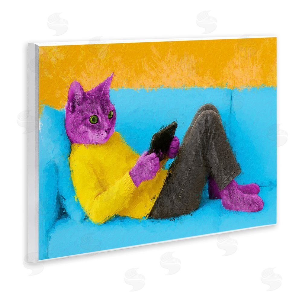 Sean Parnell Vibrant Cat Playing Game Wooden Wall Plaque Art Print