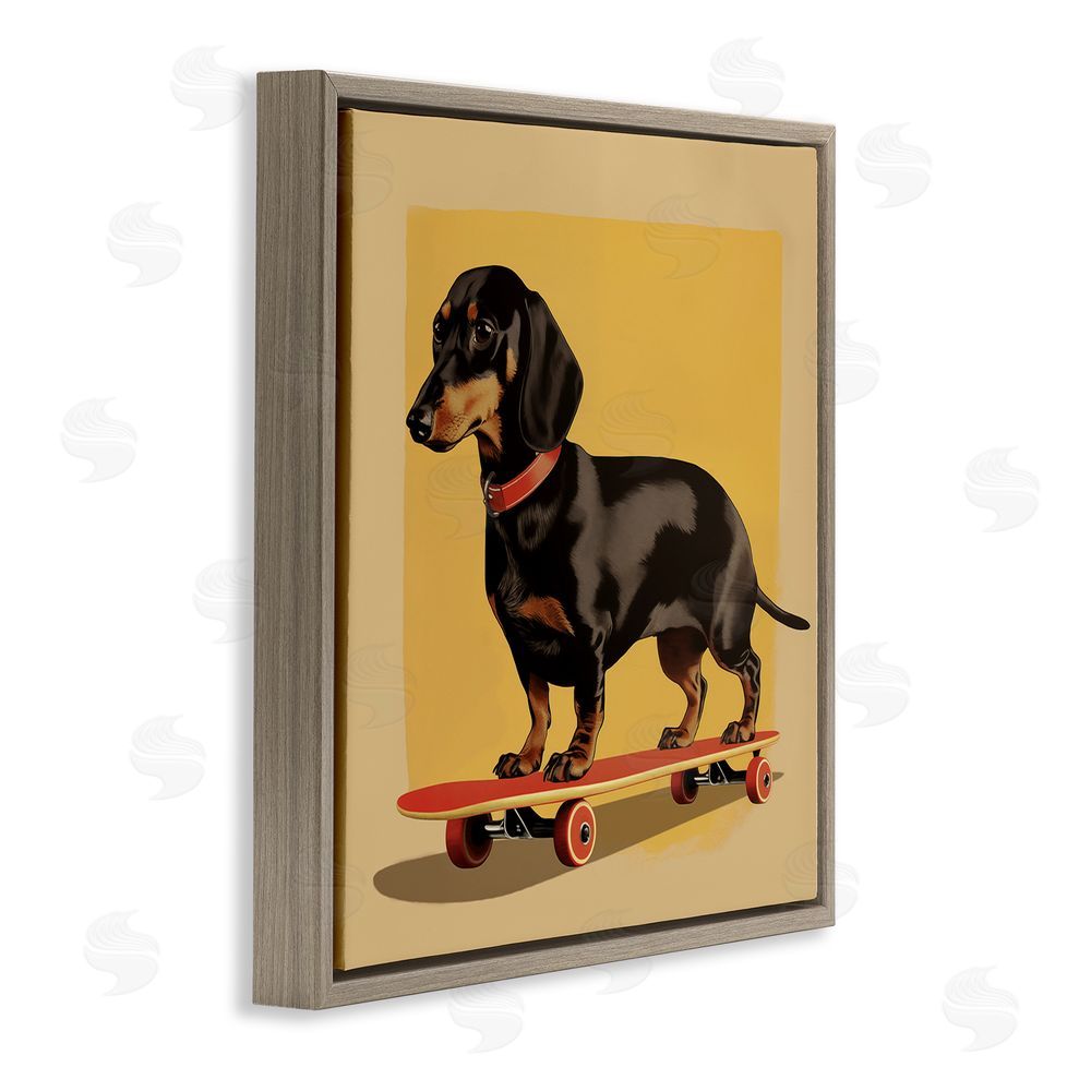 Andreas Magnusson Dachshund on Red Skateboard Brown Floating Frame Canvas Wall Art Print