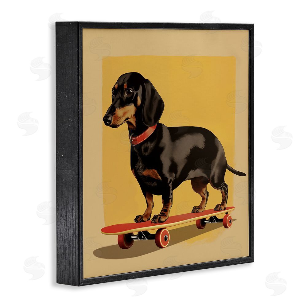 Andreas Magnusson Dachshund on Red Skateboard Black Framed Giclee Wall Art Print