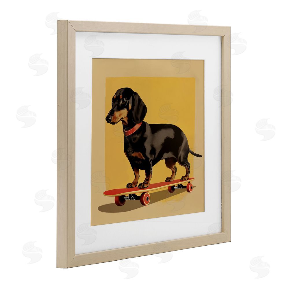 Andreas Magnusson Dachshund on Red Skateboard Brown Framed Print Under Glass Wall Art