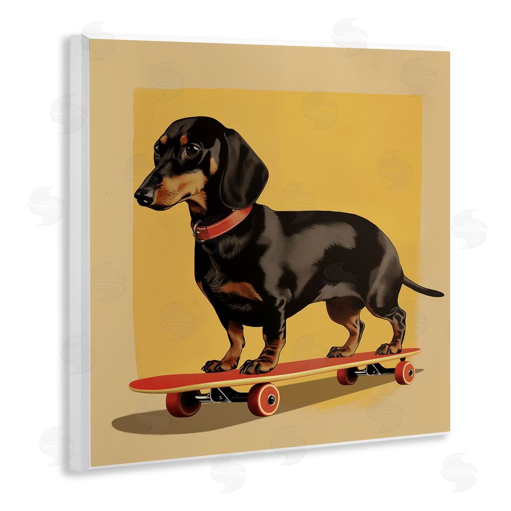 Andreas Magnusson Dachshund on Red Skateboard Wooden Wall Plaque Art Print