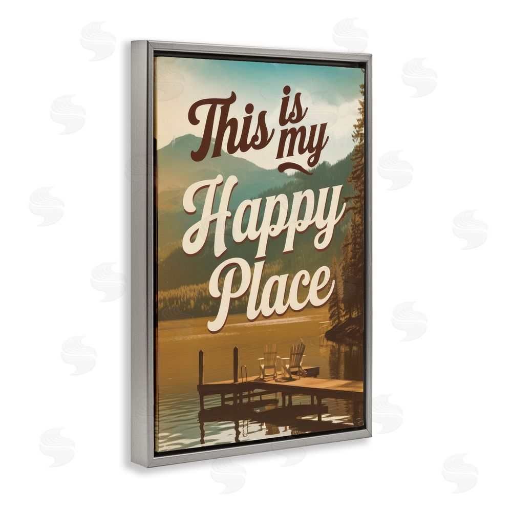 Andreas Magnusson Vintage My Happy Place Gray Floating Frame Canvas Wall Art Print