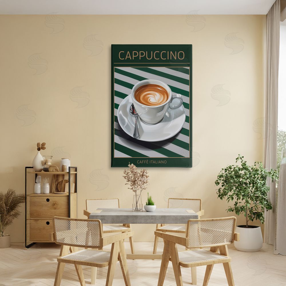 Andreas Magnusson Cappuccino Coffee over Stripes Stretched Canvas Wall Art in Room