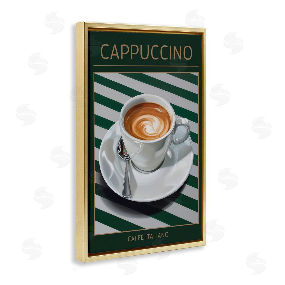 Andreas Magnusson Cappuccino Coffee over Stripes Gold Floating Frame Canvas Wall Art Print