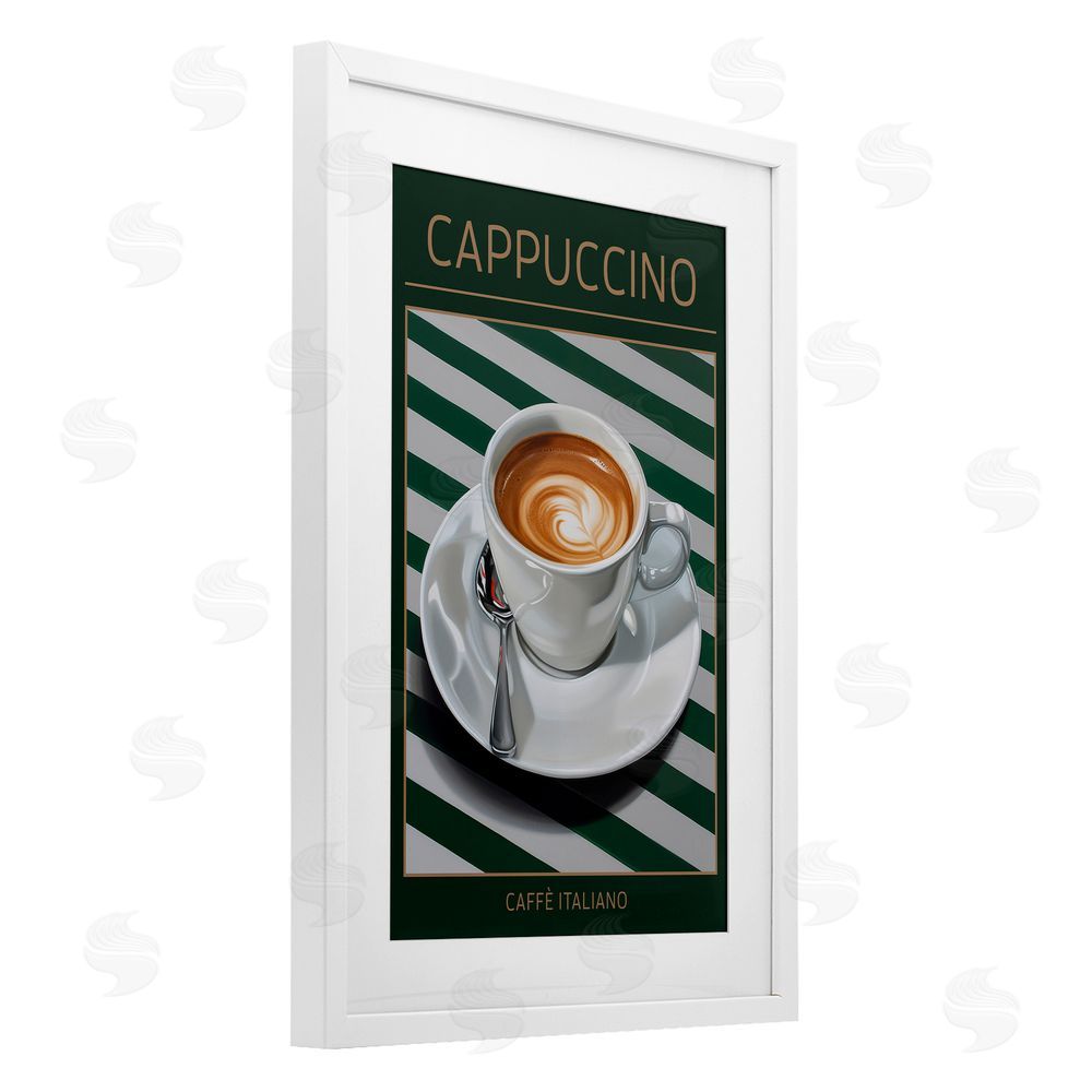 Andreas Magnusson Cappuccino Coffee over Stripes White Framed Print Under Glass Wall Art