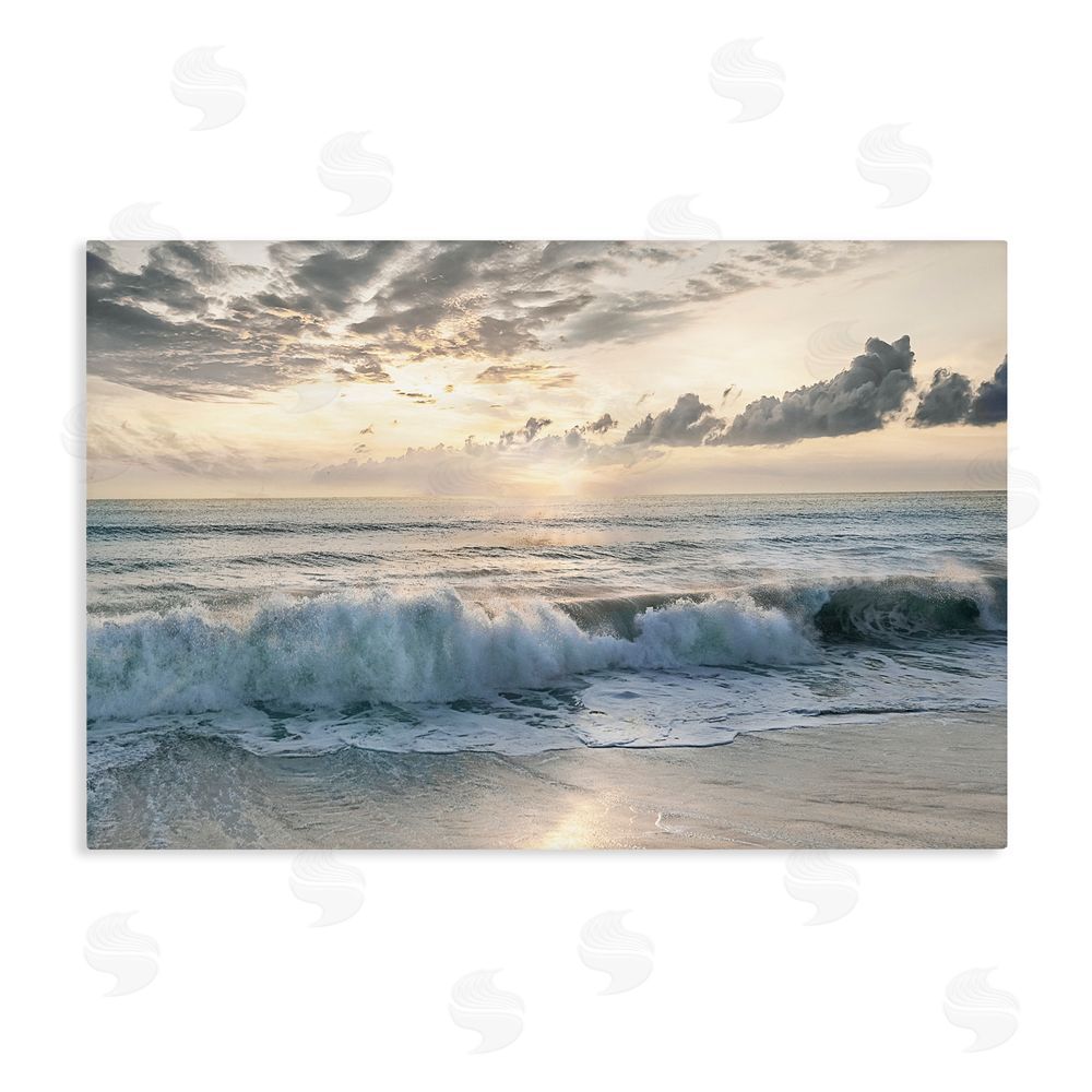 Mike Calascibetta Sunset Foam Along Shoreline Stretched Canvas Wall Art Print