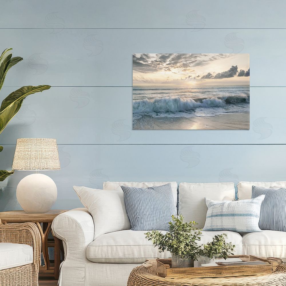 Mike Calascibetta Sunset Foam Along Shoreline Stretched Canvas Wall Art in Room