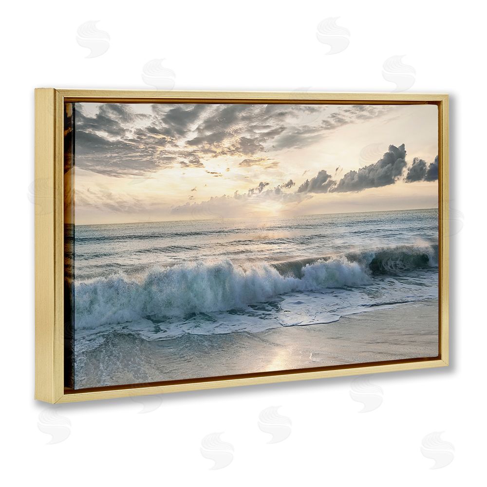 Mike Calascibetta Sunset Foam Along Shoreline Gold Floating Frame Canvas Wall Art Print