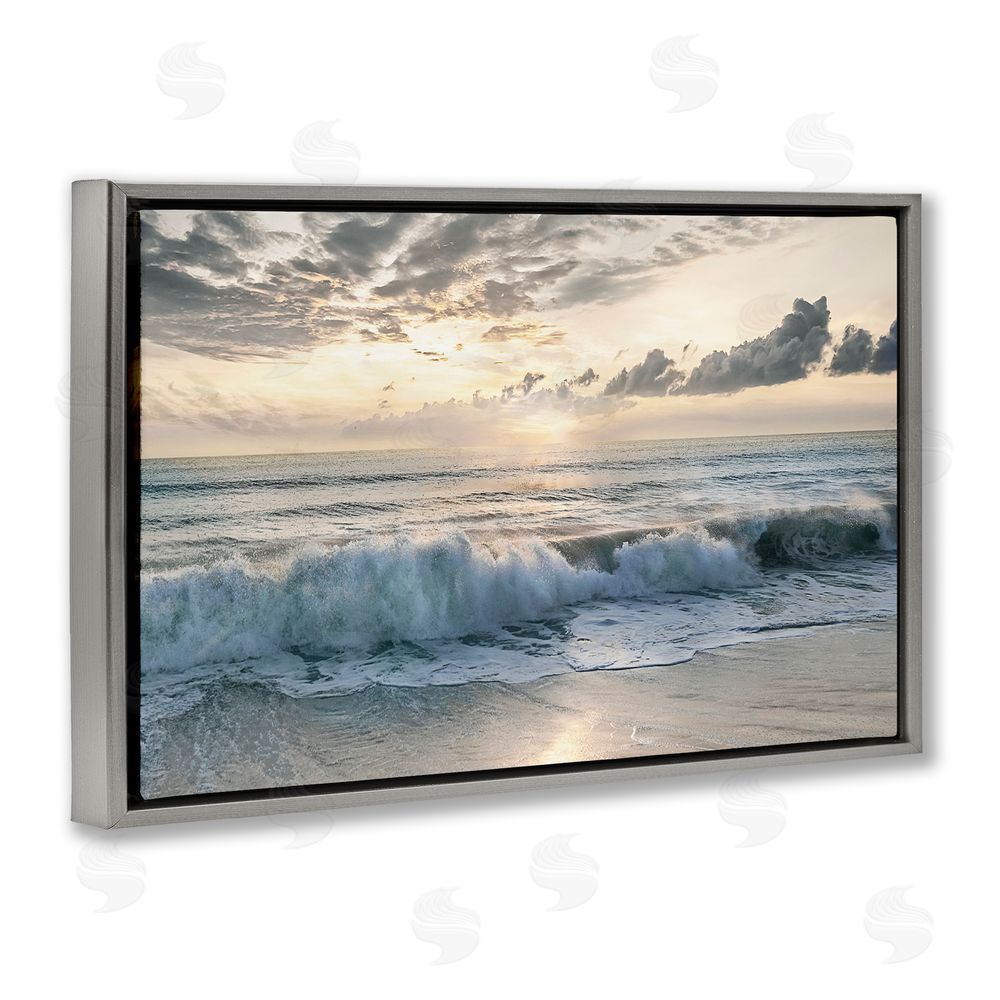 Mike Calascibetta Sunset Foam Along Shoreline Gray Floating Frame Canvas Wall Art Print