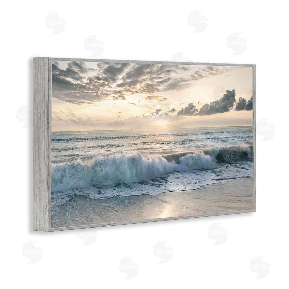 Mike Calascibetta Sunset Foam Along Shoreline Gray Framed Giclee Wall Art Print