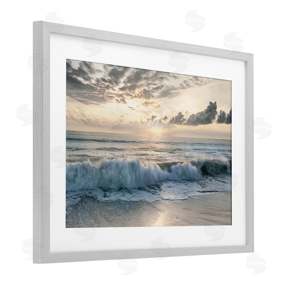 Mike Calascibetta Sunset Foam Along Shoreline Gray Framed Print Under Glass Wall Art