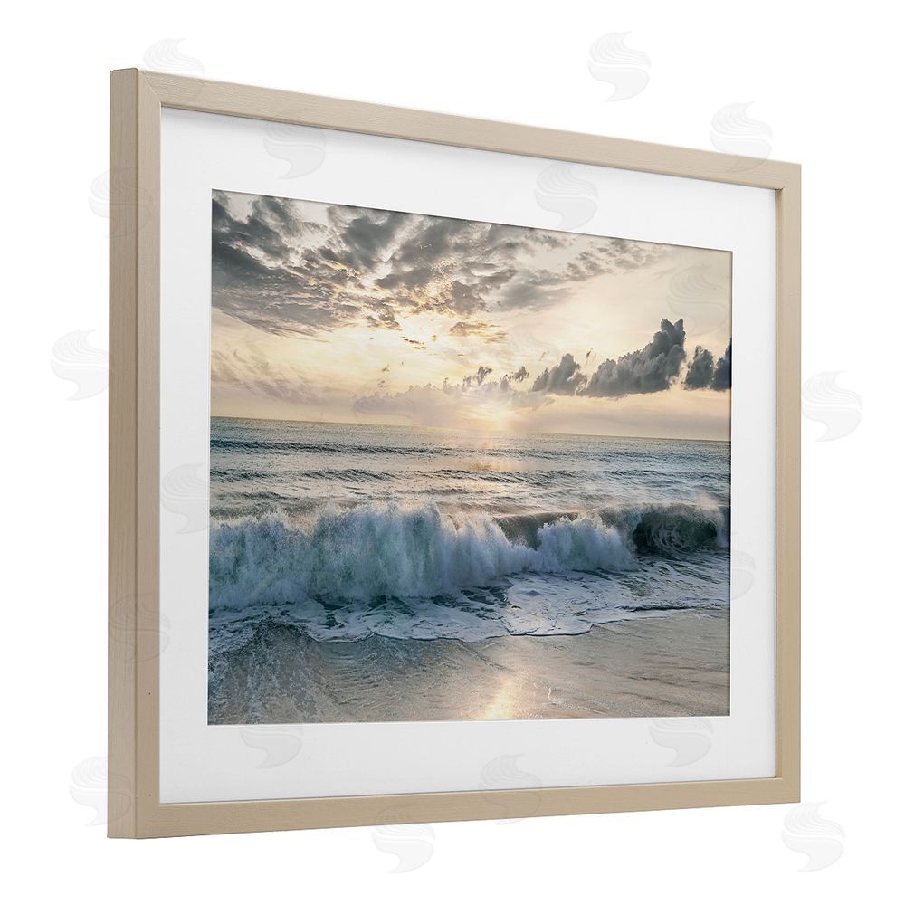 Mike Calascibetta Sunset Foam Along Shoreline Brown Framed Print Under Glass Wall Art
