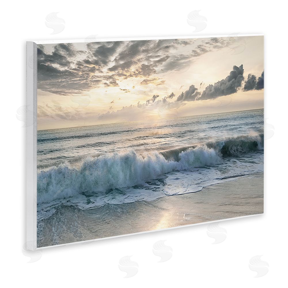 Mike Calascibetta Sunset Foam Along Shoreline Wooden Wall Plaque Art Print