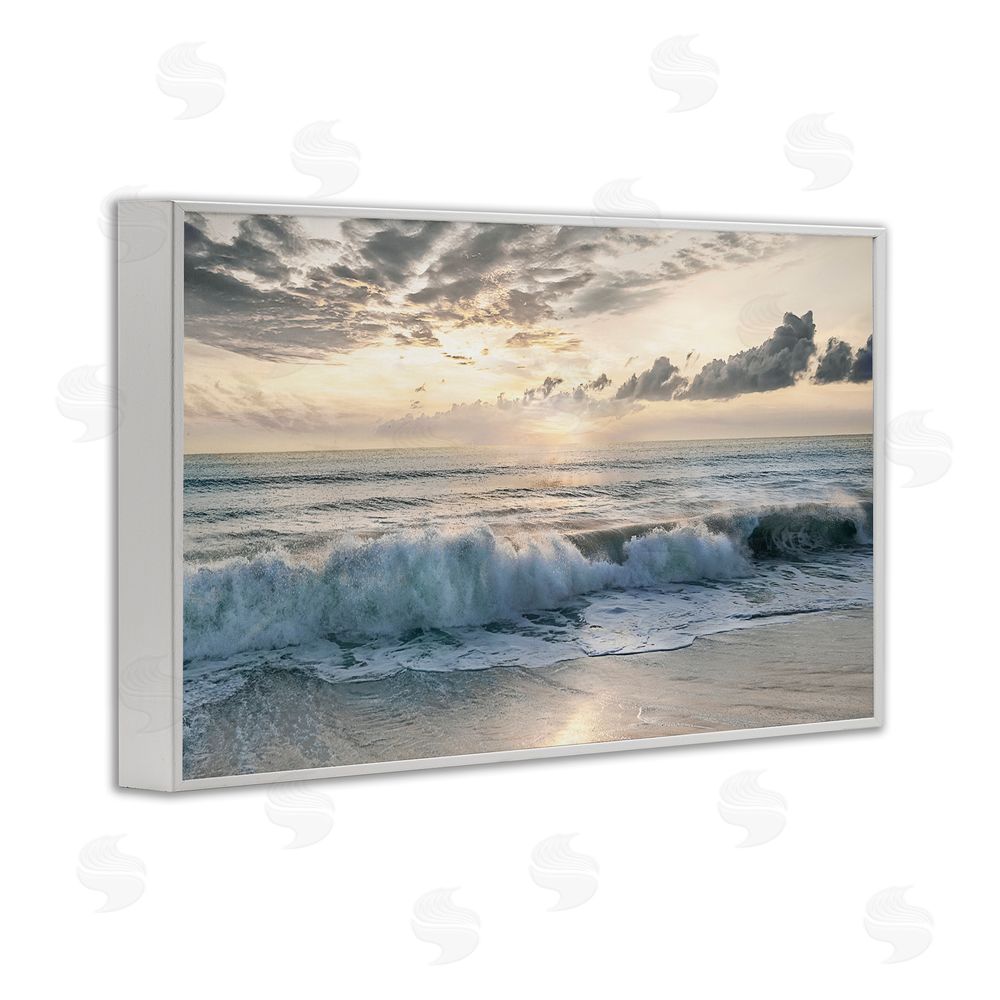 Mike Calascibetta Sunset Foam Along Shoreline White Framed Giclee Wall Art Print