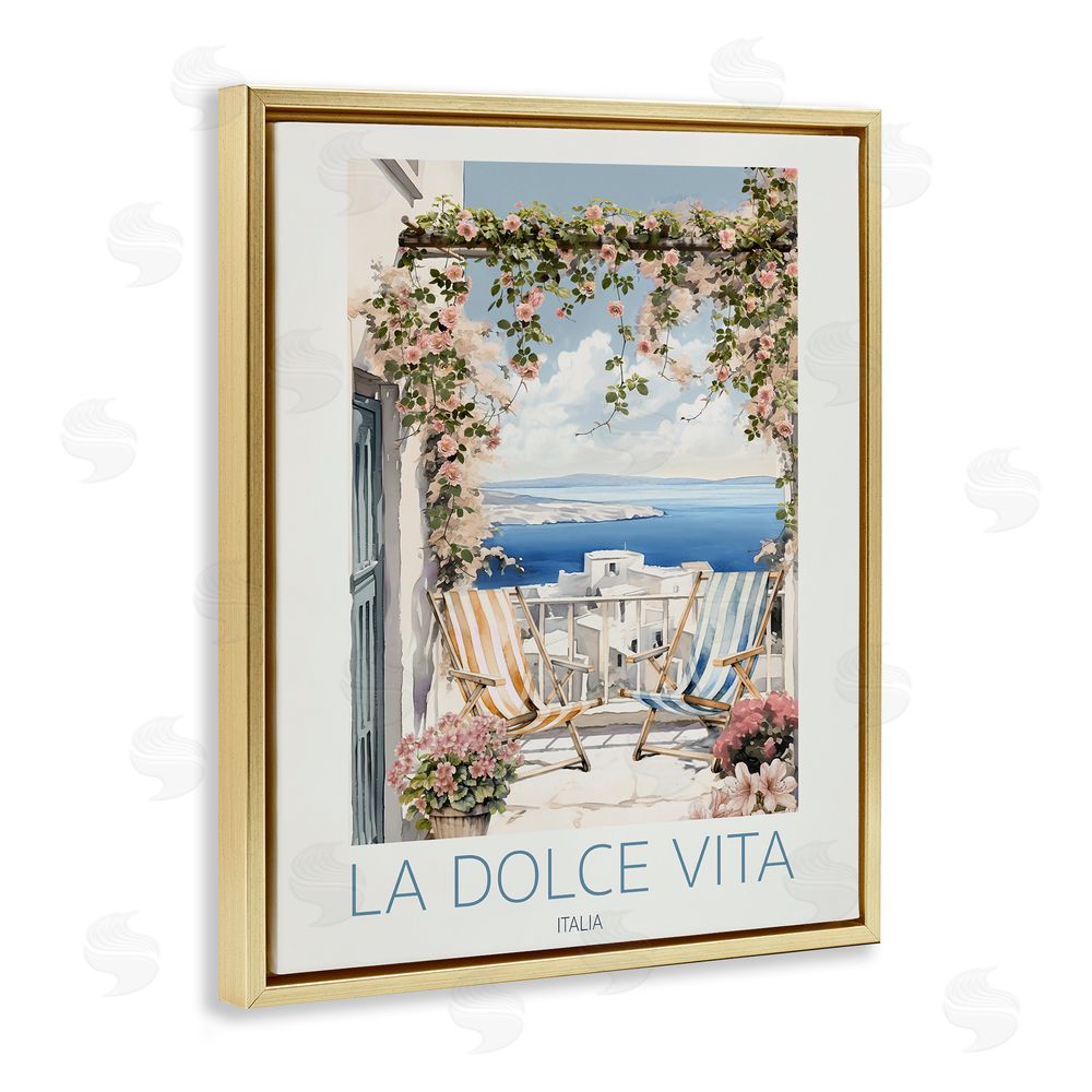 CAD Designs Coastal Italian Balcony View Gold Floating Frame Canvas Wall Art Print