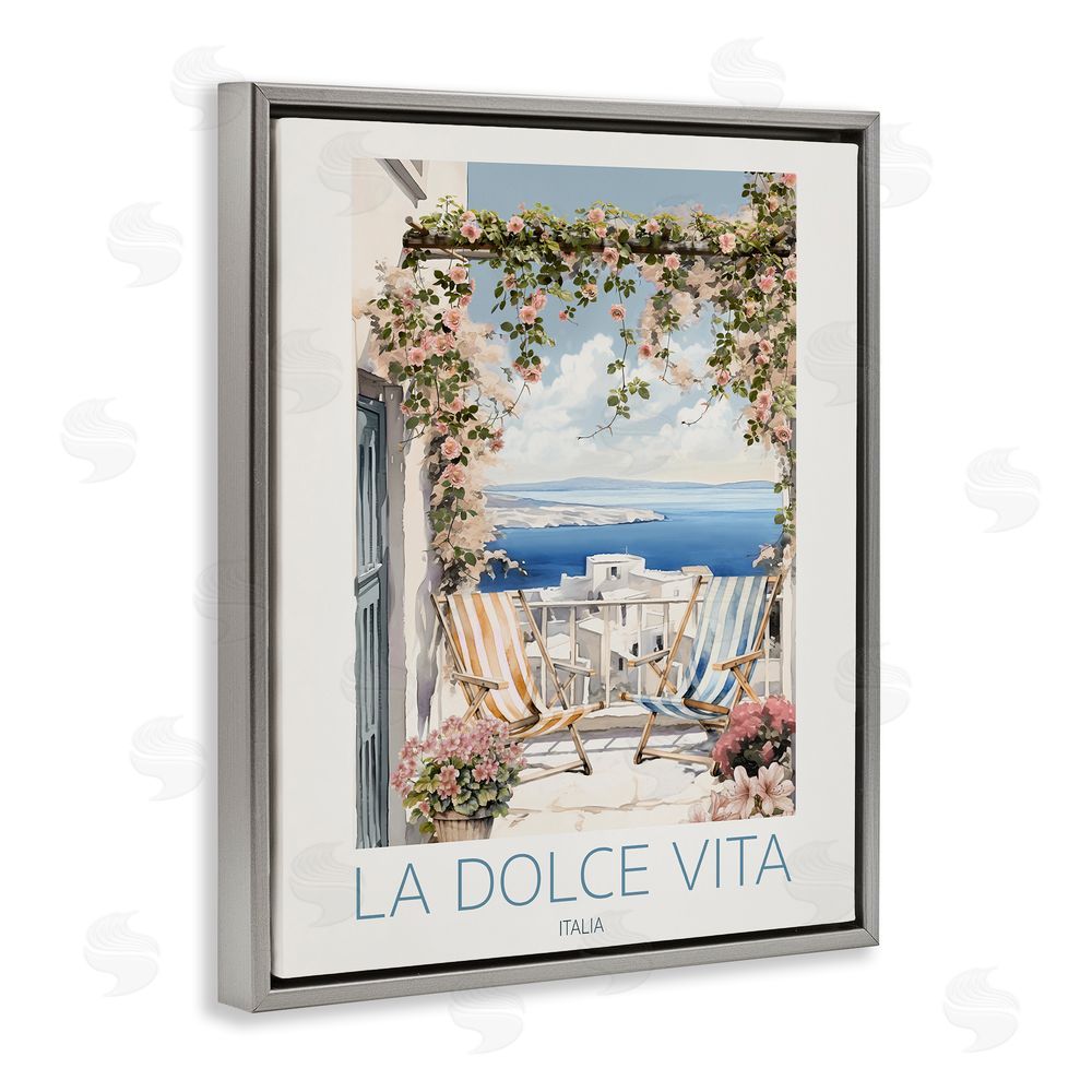CAD Designs Coastal Italian Balcony View Gray Floating Frame Canvas Wall Art Print