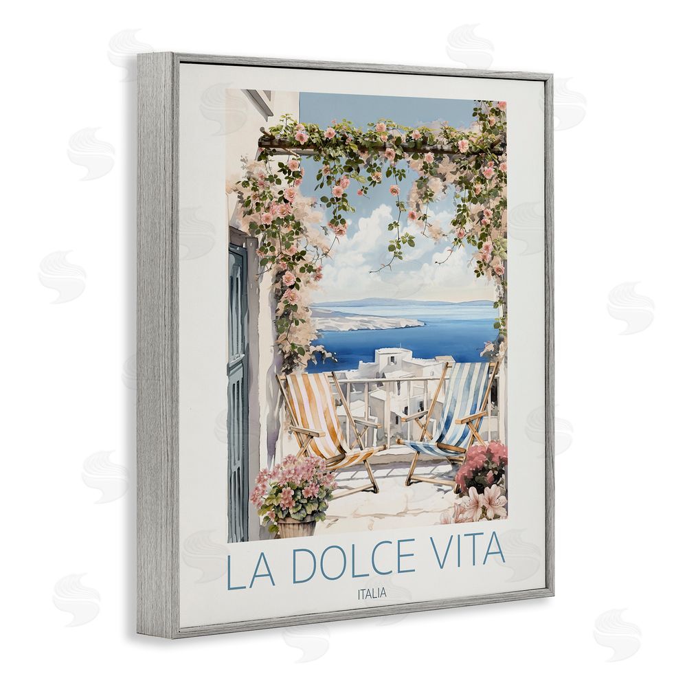 CAD Designs Coastal Italian Balcony View Gray Framed Giclee Wall Art Print