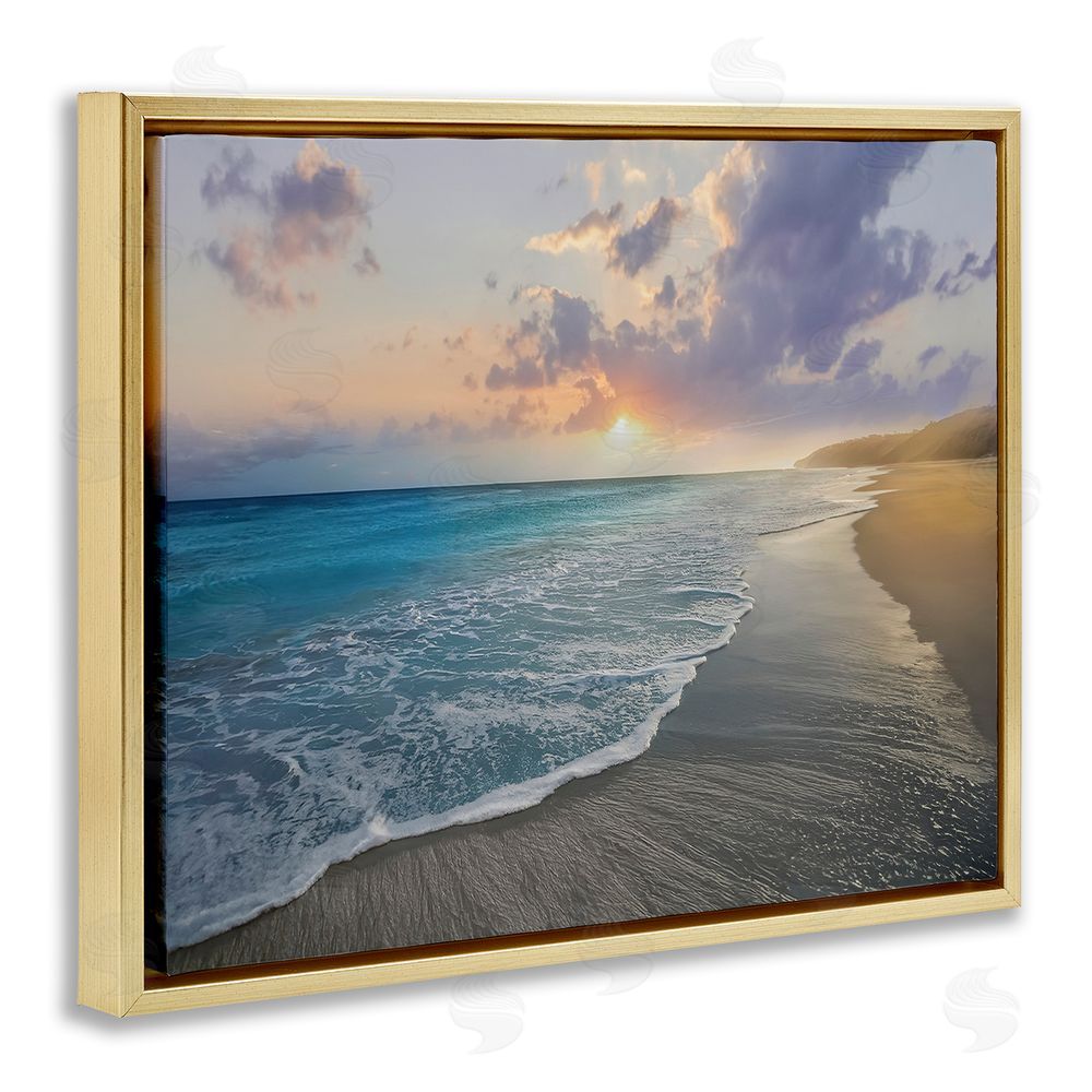 Mike Calascibetta Sunset over Tranquil Coast Gold Floating Frame Canvas Wall Art Print