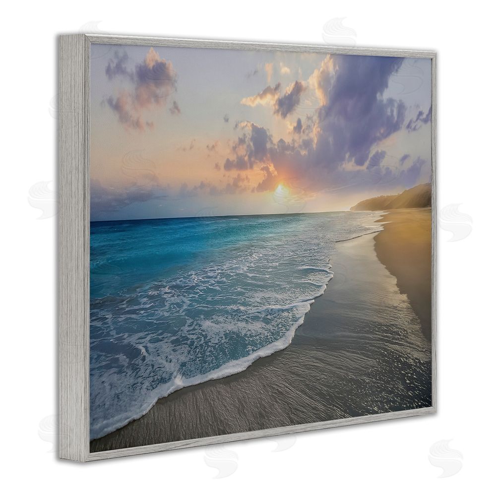Mike Calascibetta Sunset over Tranquil Coast Gray Framed Giclee Wall Art Print