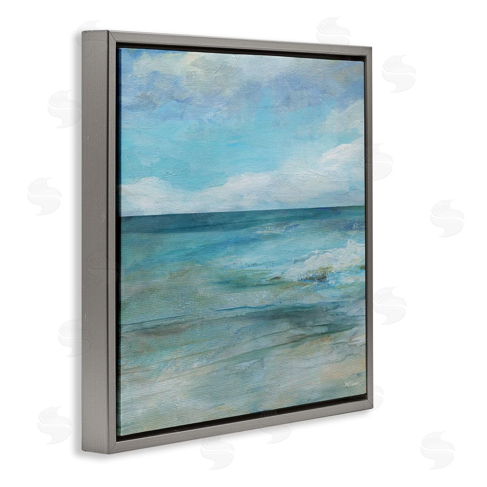 Carol Robinson Aqua Ocean Horizon Abstract Gray Floating Frame Canvas Wall Art Print