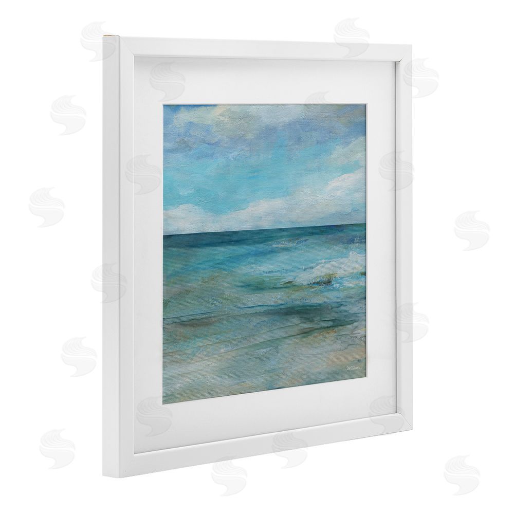 Carol Robinson Aqua Ocean Horizon Abstract White Framed Print Under Glass Wall Art