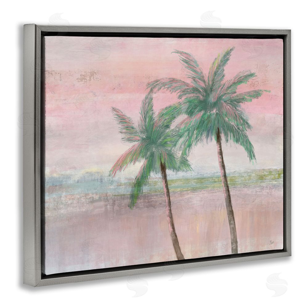 Nan Sunset Palms at Dusk Gray Floating Frame Canvas Wall Art Print