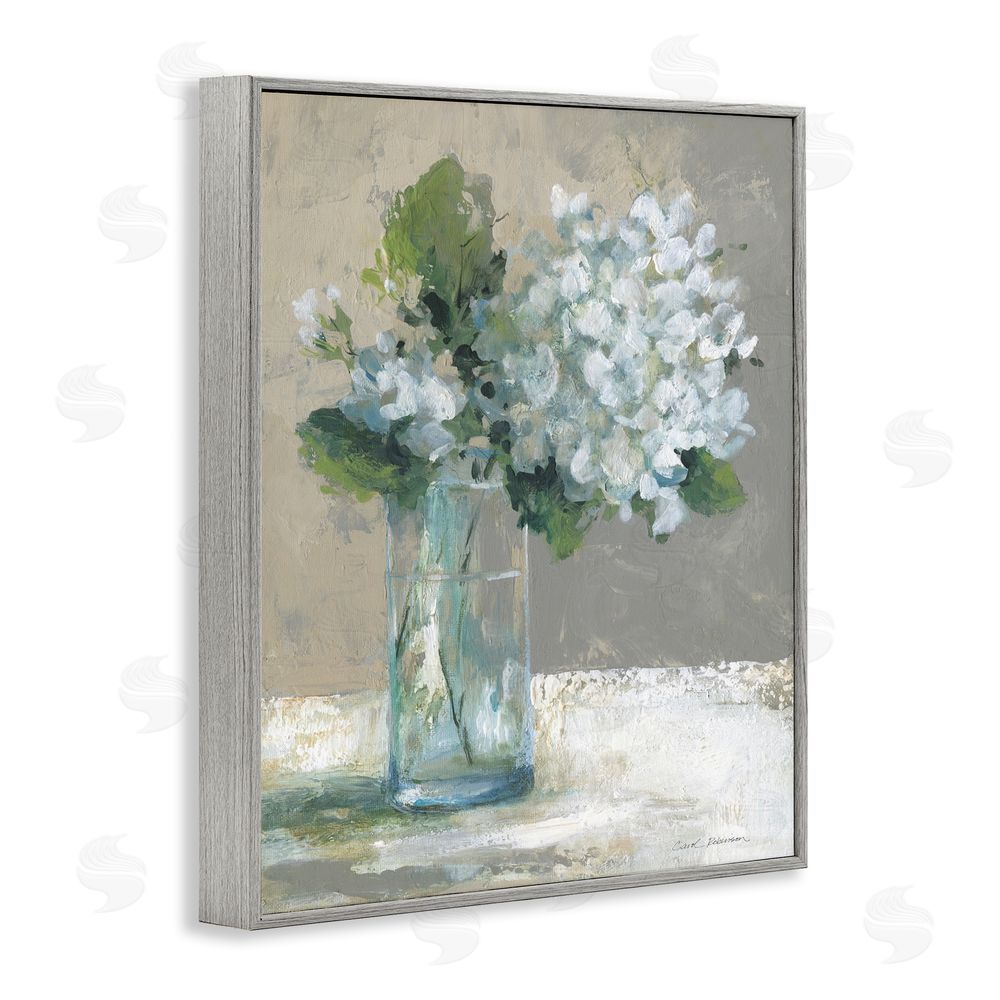 Carol Robinson Serene White Hydrangeas in Glass Gray Framed Giclee Wall Art Print