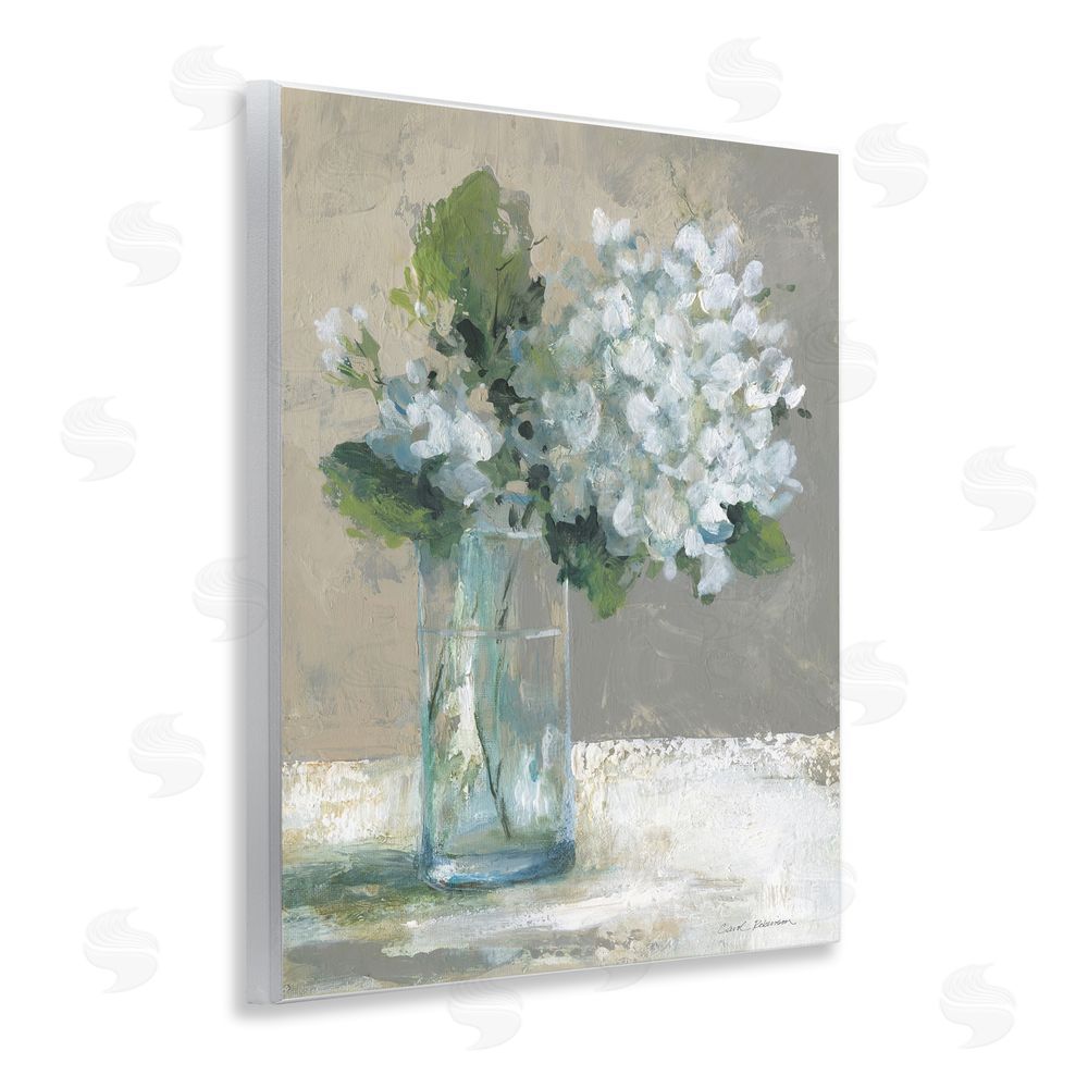 Carol Robinson Serene White Hydrangeas in Glass Wooden Wall Plaque Art Print