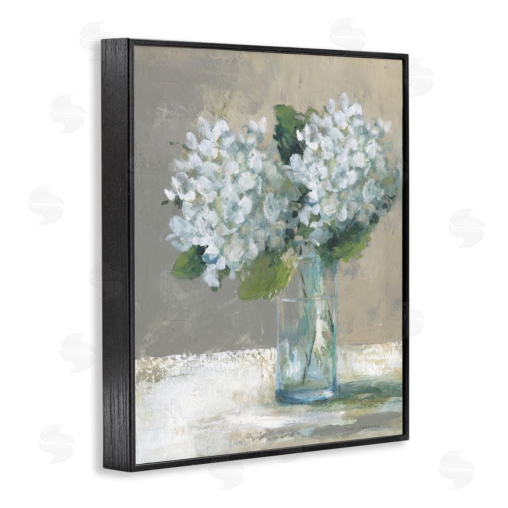 Carol Robinson White Hydrangeas Glass Vase Black Framed Giclee Wall Art Print