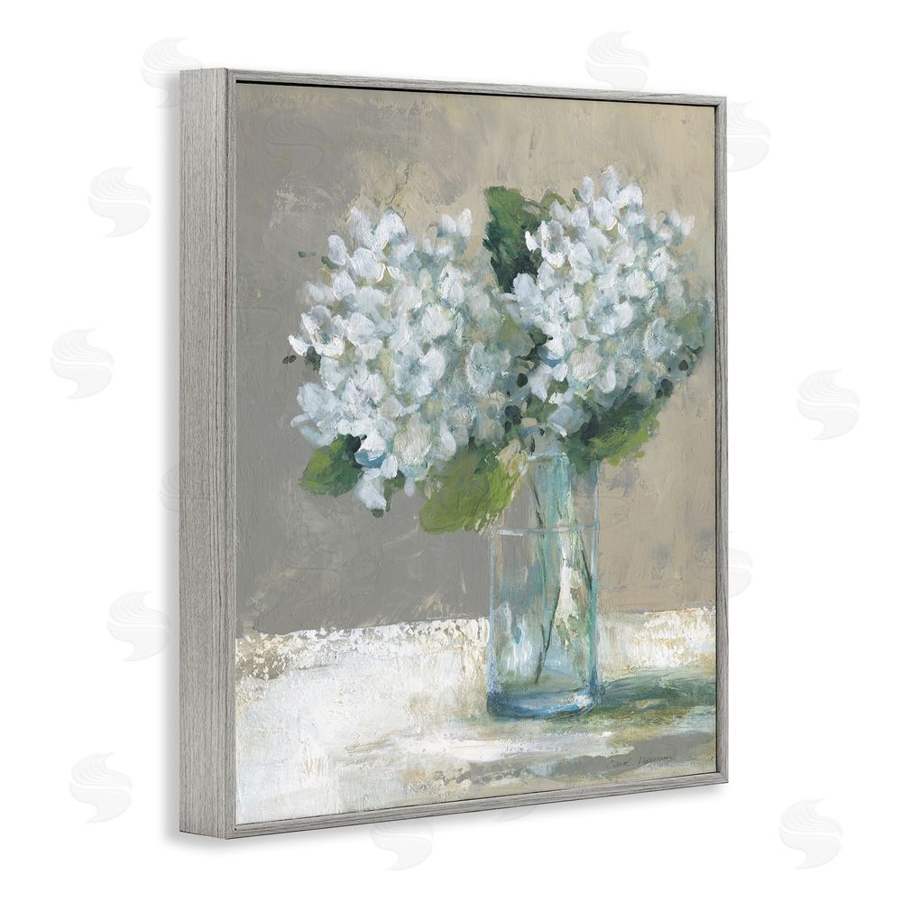 Carol Robinson White Hydrangeas Glass Vase Gray Framed Giclee Wall Art Print