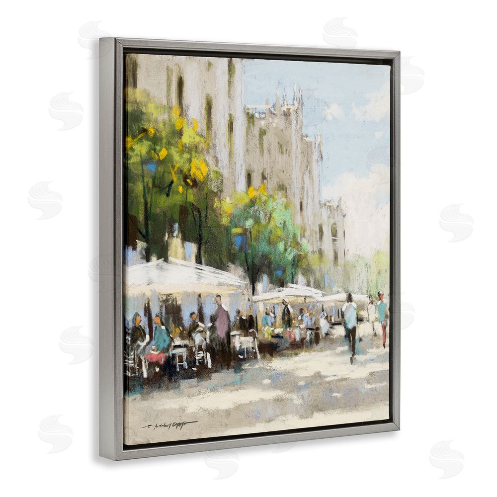 Anthony Orme Street Cafe on Boulevard Gray Floating Frame Canvas Wall Art Print