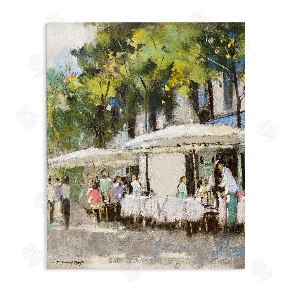 Anthony Orme Sunny Street Cafe Dining Stretched Canvas Wall Art Print