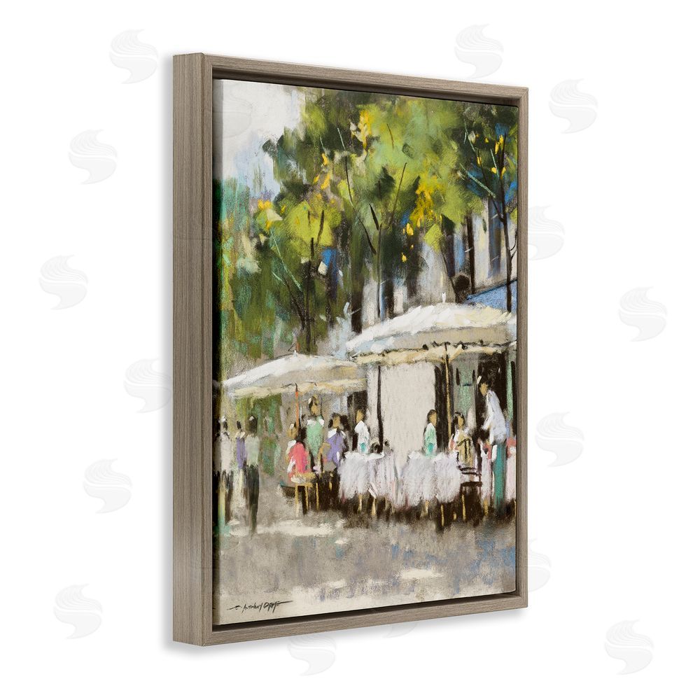 Anthony Orme Sunny Street Cafe Dining Brown Floating Frame Canvas Wall Art Print