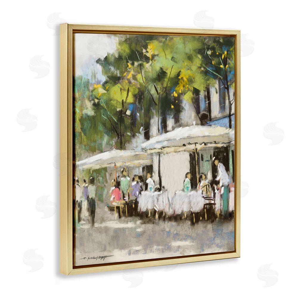 Anthony Orme Sunny Street Cafe Dining Gold Floating Frame Canvas Wall Art Print