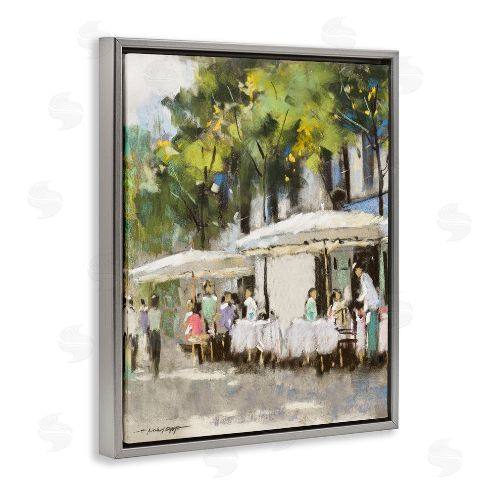 Anthony Orme Sunny Street Cafe Dining Gray Floating Frame Canvas Wall Art Print