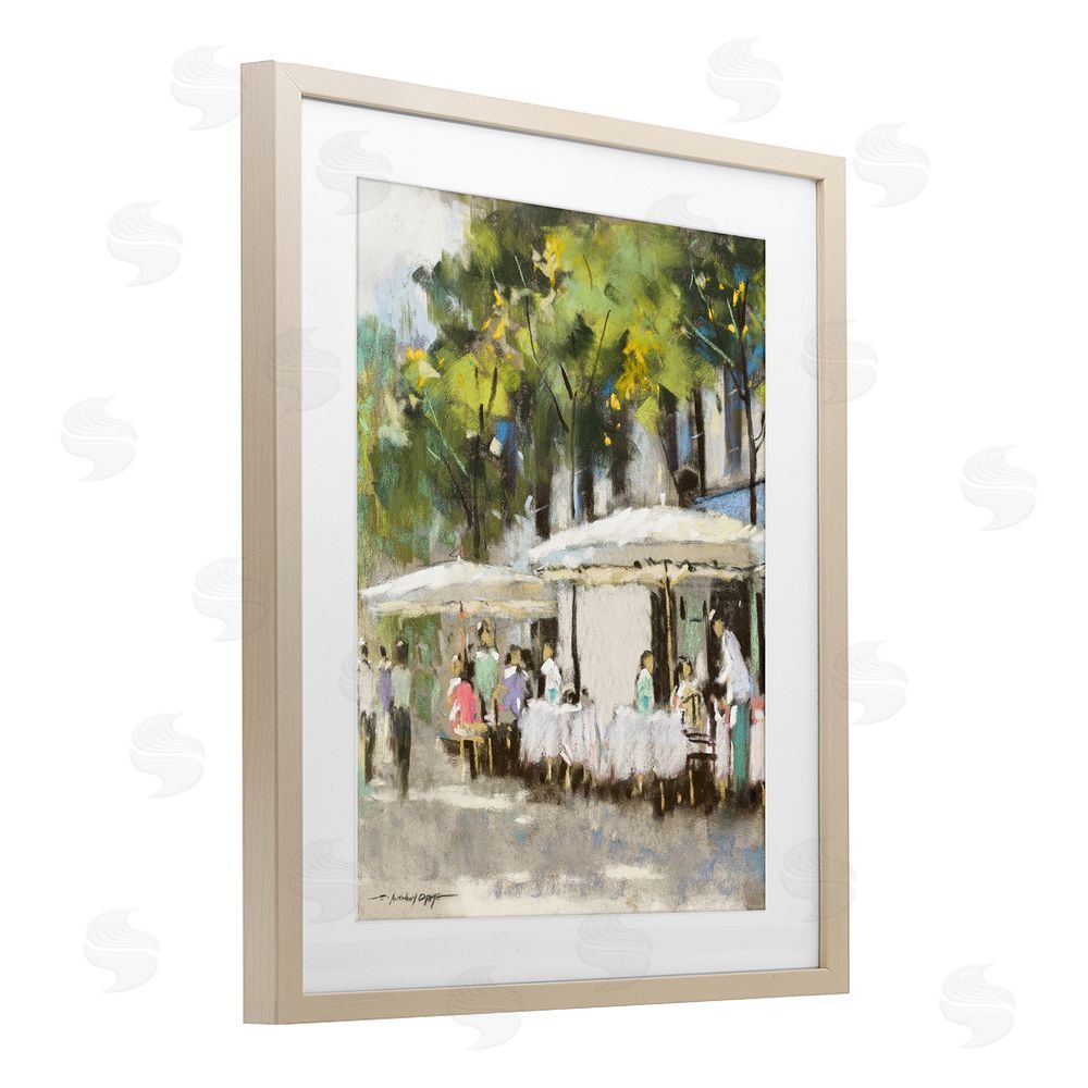 Anthony Orme Sunny Street Cafe Dining Brown Framed Print Under Glass Wall Art