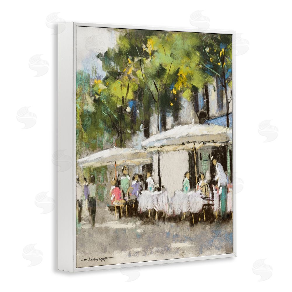 Anthony Orme Sunny Street Cafe Dining White Framed Giclee Wall Art Print