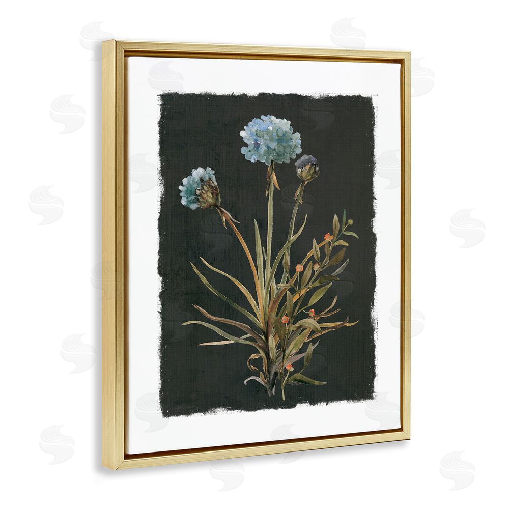 Carol Robinson Cerulean Bloom on Dark Green Gold Floating Frame Canvas Wall Art Print