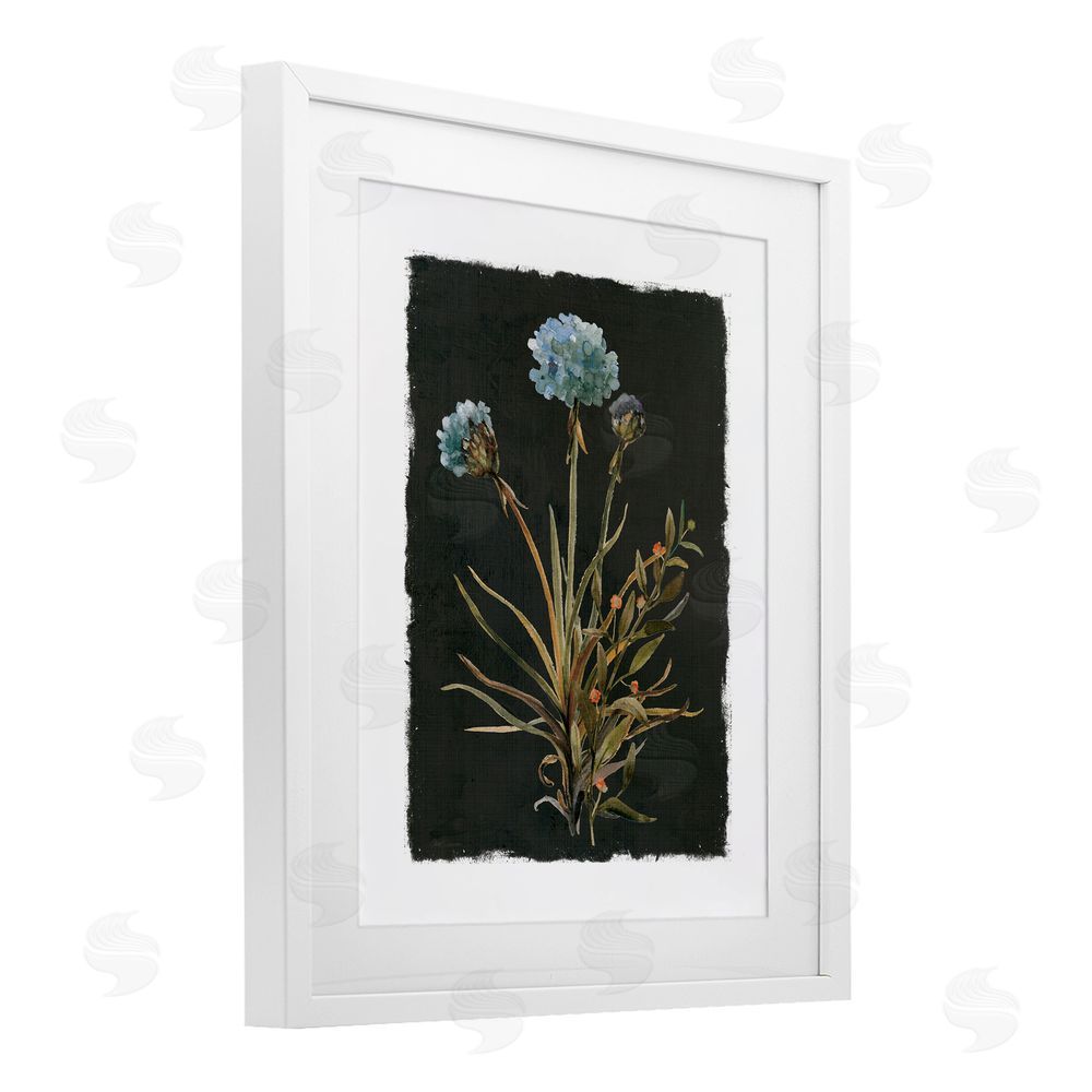 Carol Robinson Cerulean Bloom on Dark Green White Framed Print Under Glass Wall Art