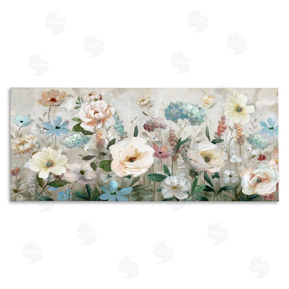 Nan Pastel Garden of Peonies Stretched Canvas Wall Art Print