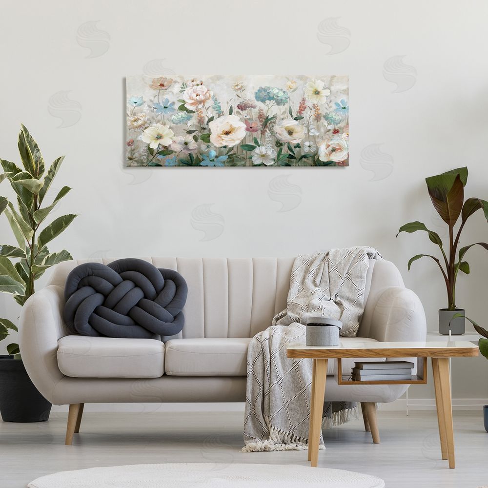 Nan Pastel Garden of Peonies Stretched Canvas Wall Art in Room