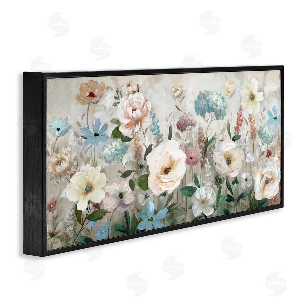 Nan Pastel Garden of Peonies Black Framed Giclee Wall Art Print