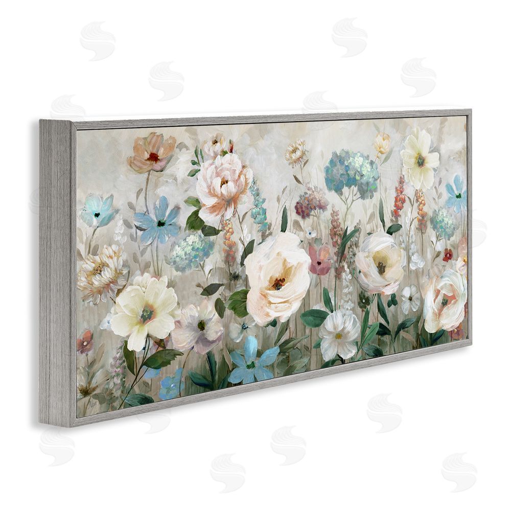 Nan Pastel Garden of Peonies Gray Framed Giclee Wall Art Print