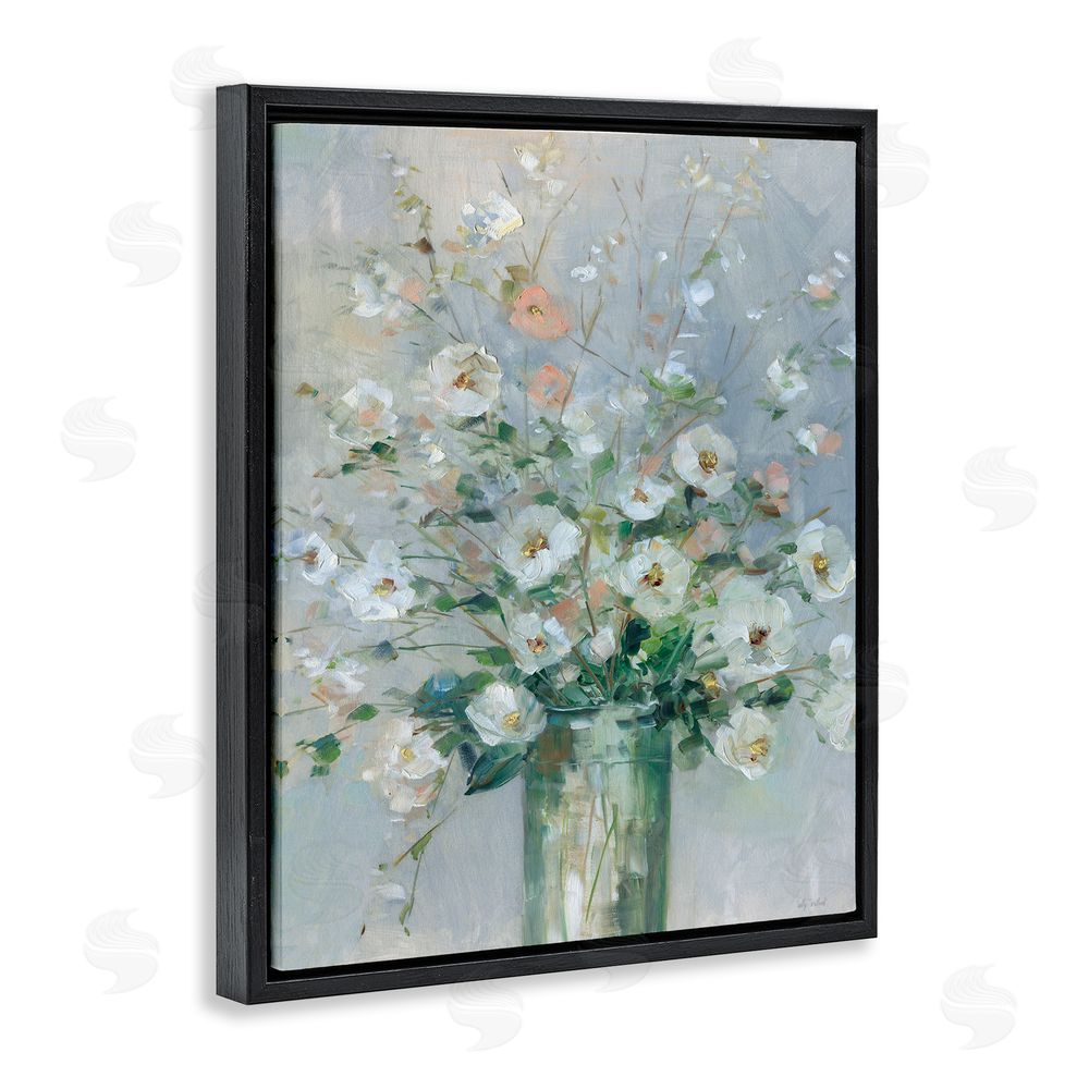 Sally Swatland Delicate White Blossoms Impression Black Floating Frame Canvas Wall Art Print