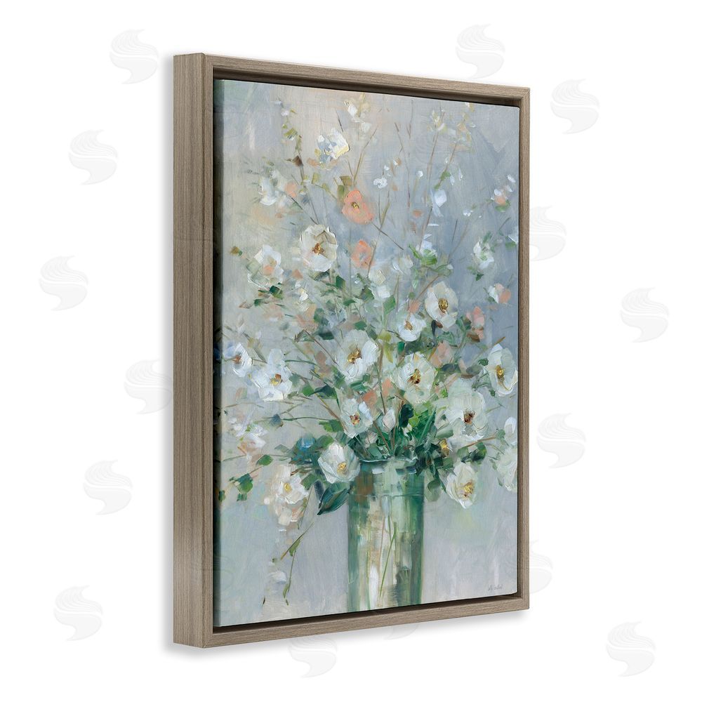 Sally Swatland Delicate White Blossoms Impression Brown Floating Frame Canvas Wall Art Print