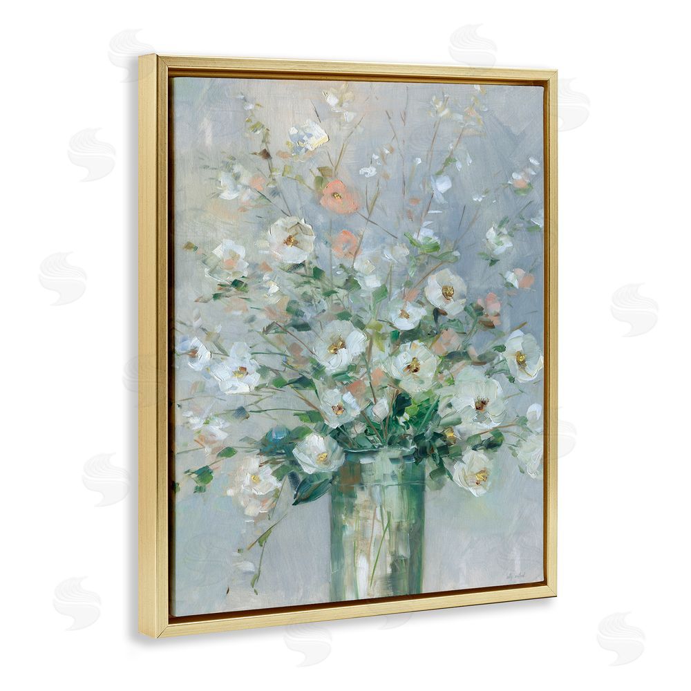 Sally Swatland Delicate White Blossoms Impression Gold Floating Frame Canvas Wall Art Print