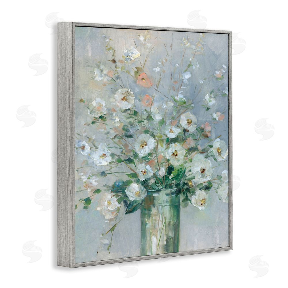Sally Swatland Delicate White Blossoms Impression Gray Framed Giclee Wall Art Print